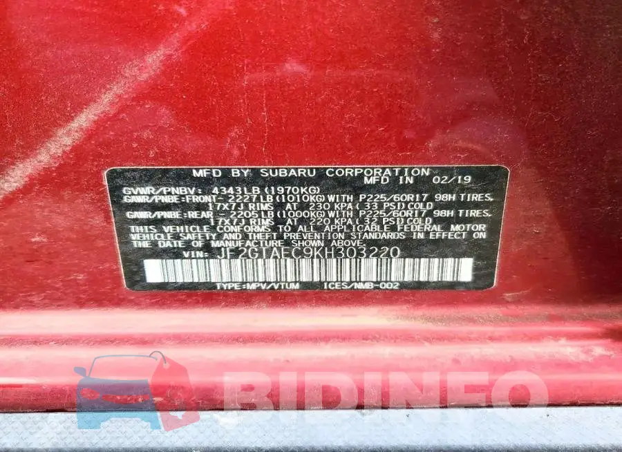 JF2GTAEC9KH303220 Photo# 13