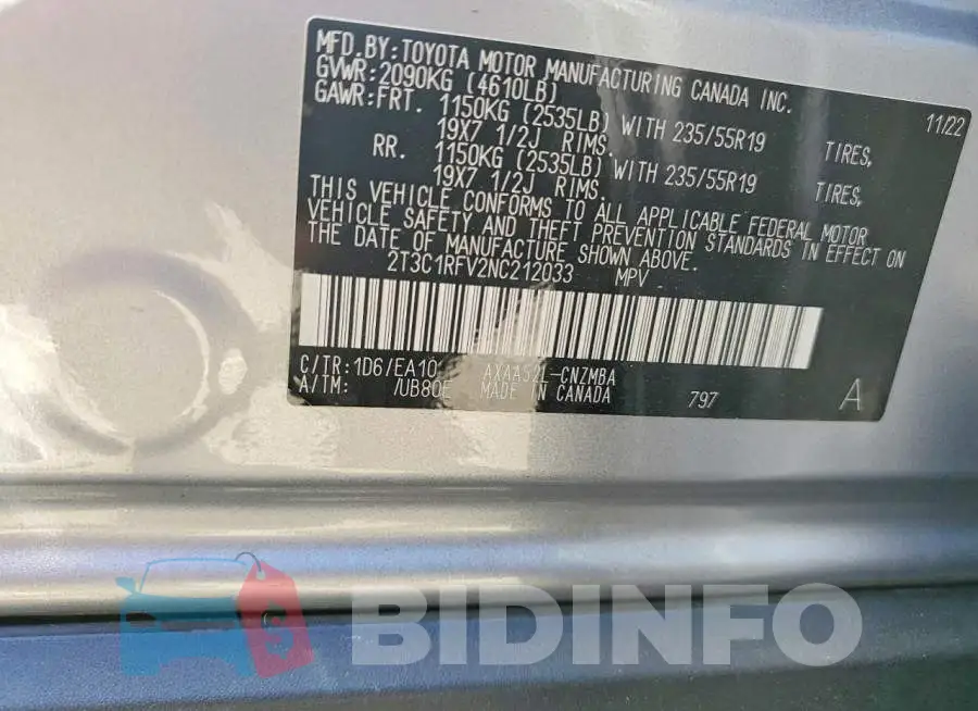 2T3C1RFV2NC212033 Photo# 12