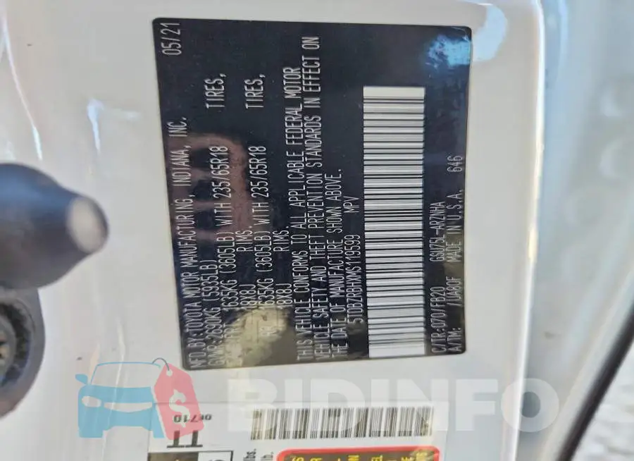 5TDBZRBHXMS119599 Photo# 12