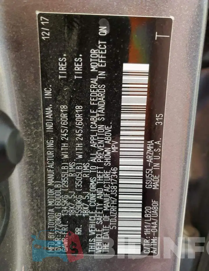 5TDJZRFH7JS817346 Photo# 13
