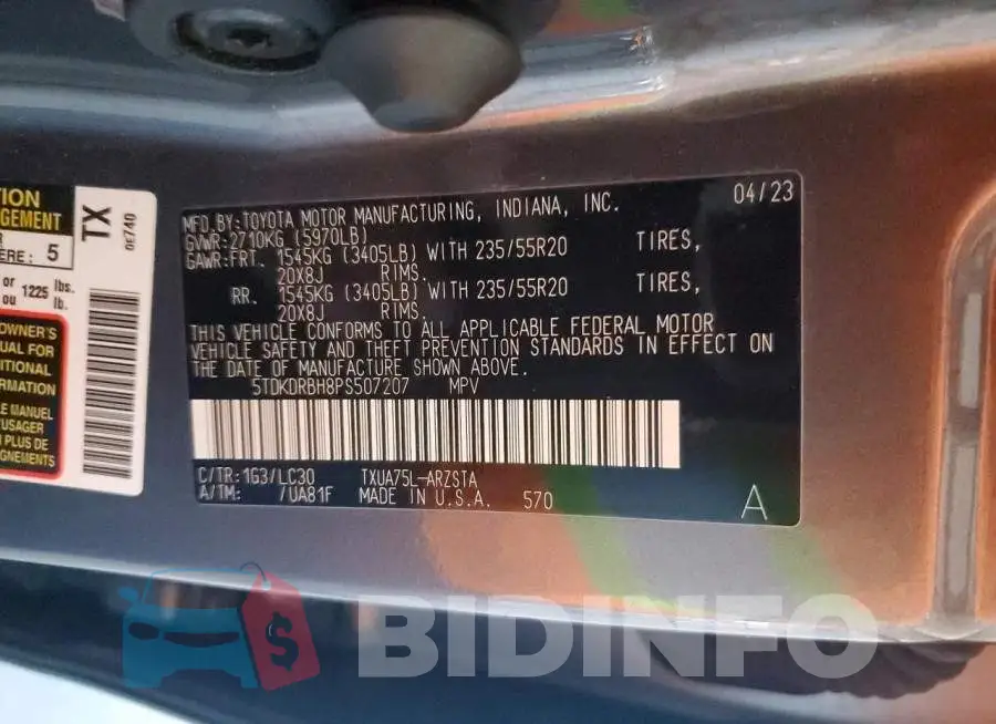 5TDKDRBH8PS507207 Photo# 12