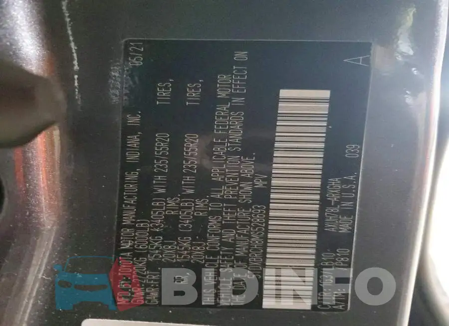5TDXBRCH8MS528693 Photo# 13