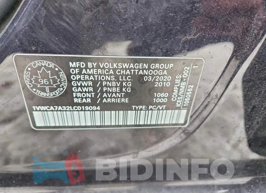1VWCA7A32LC019094 Photo# 13
