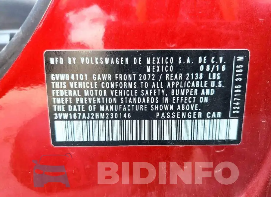 3VW167AJ2HM230146 Photo# 13