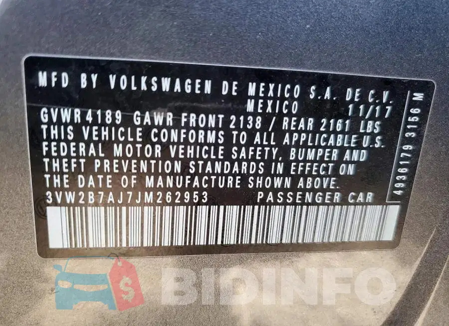 3VW2B7AJ7JM262953 Photo# 13