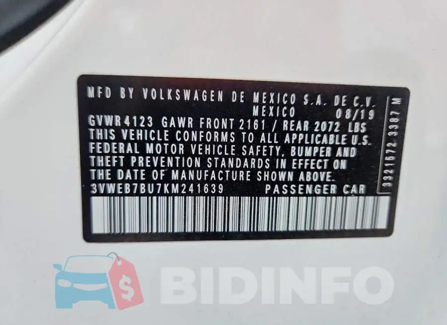 3VWEB7BU7KM241639 Photo# 12