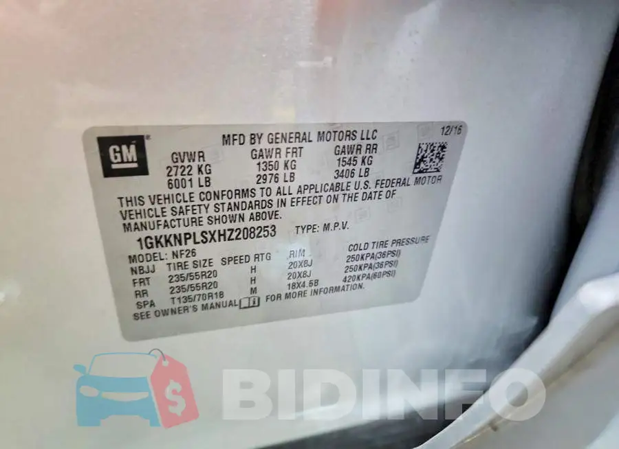1GKKNPLSXHZ208253 Photo# 14