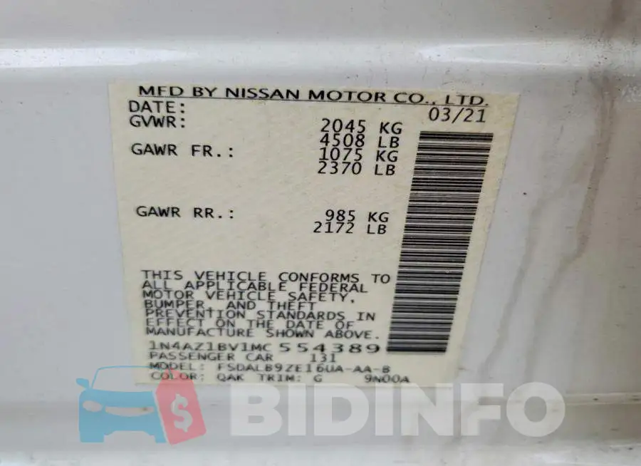 1N4AZ1BV1MC554389 Photo# 12