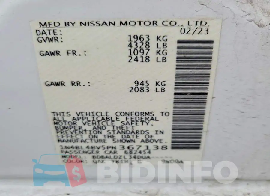 1N4BL4BV5PN367138 Photo# 12