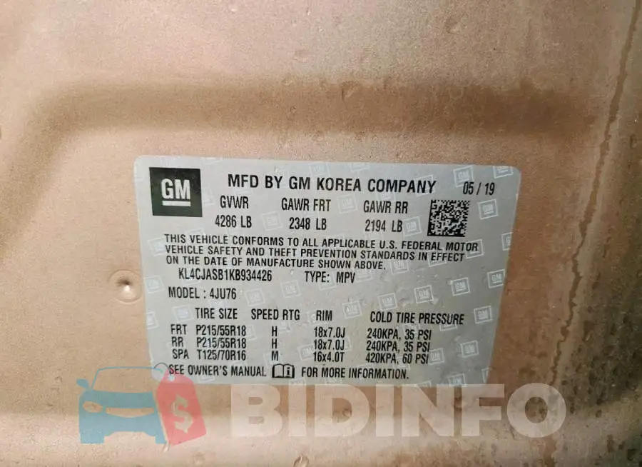 KL4CJASB1KB934426 Photo# 13