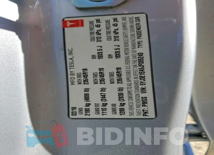 5YJ3E1EA5JF005249 Photo# 12