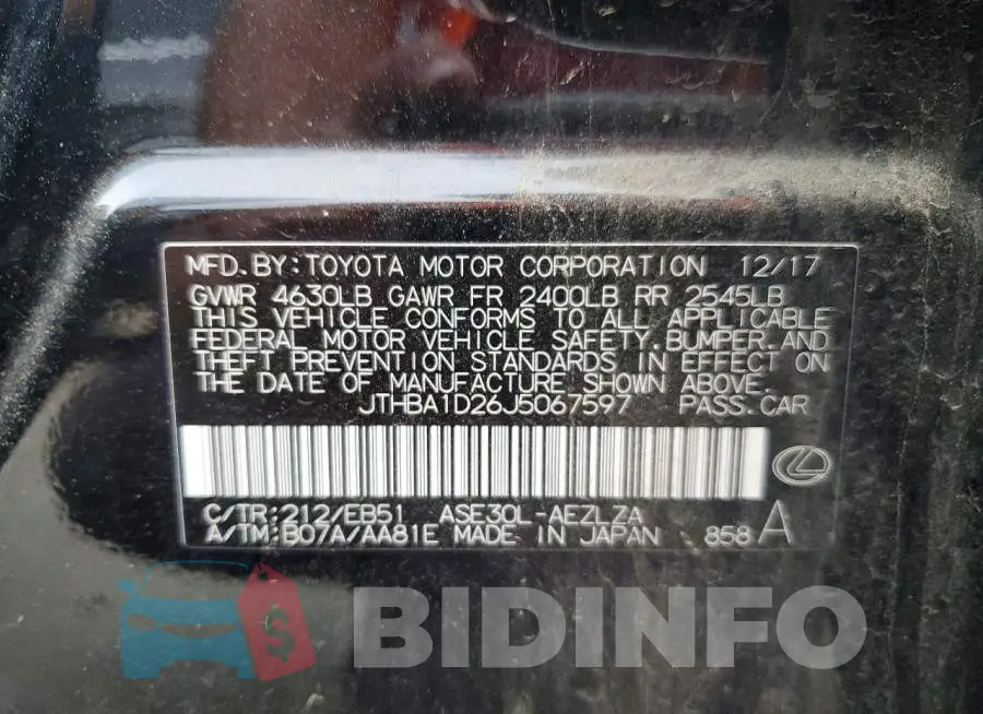 JTHBA1D26J5067597 Photo# 12