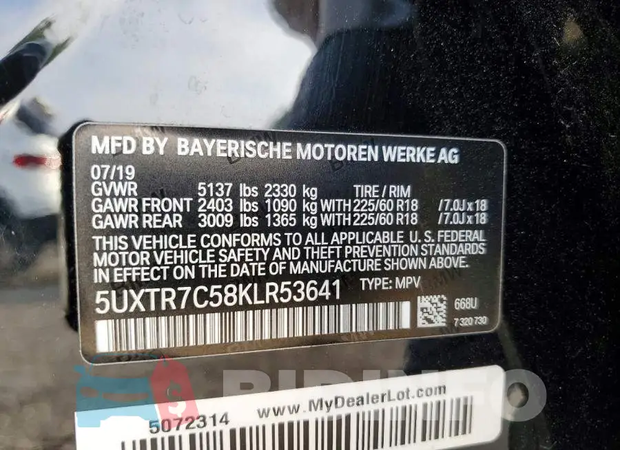 5UXTR7C58KLR53641 Photo# 13