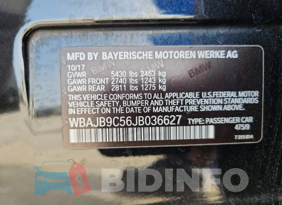 WBAJB9C56JB036627 Photo# 12