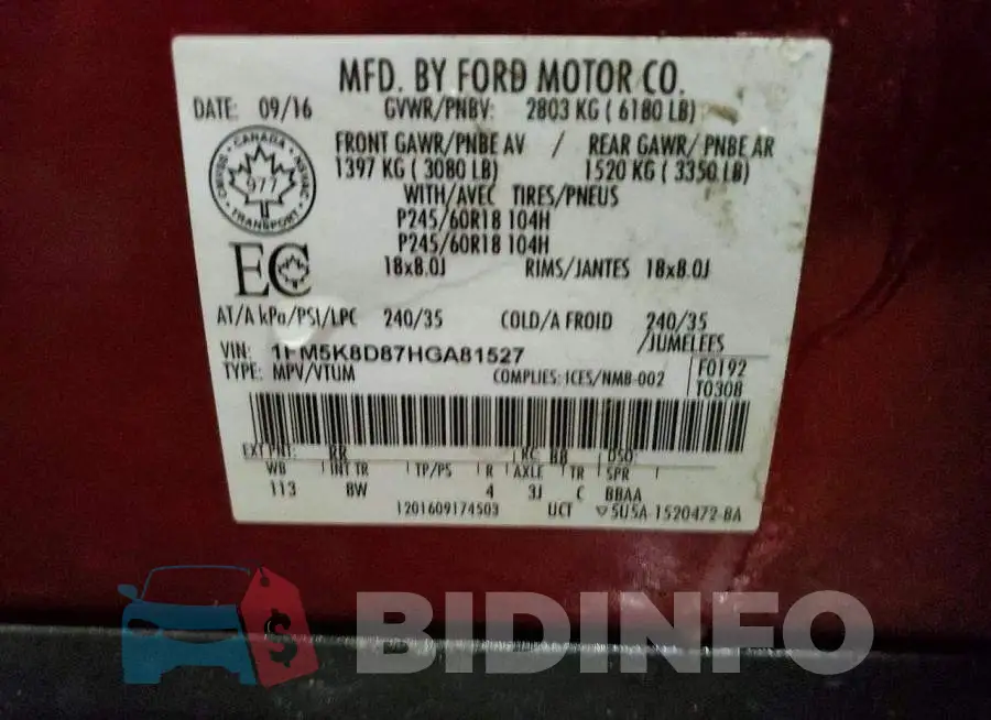 1FM5K8D87HGA81527 Photo# 13