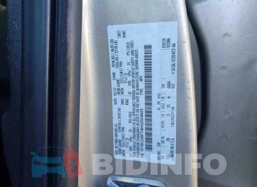 1FMCU0F74HUD04955 Photo# 14