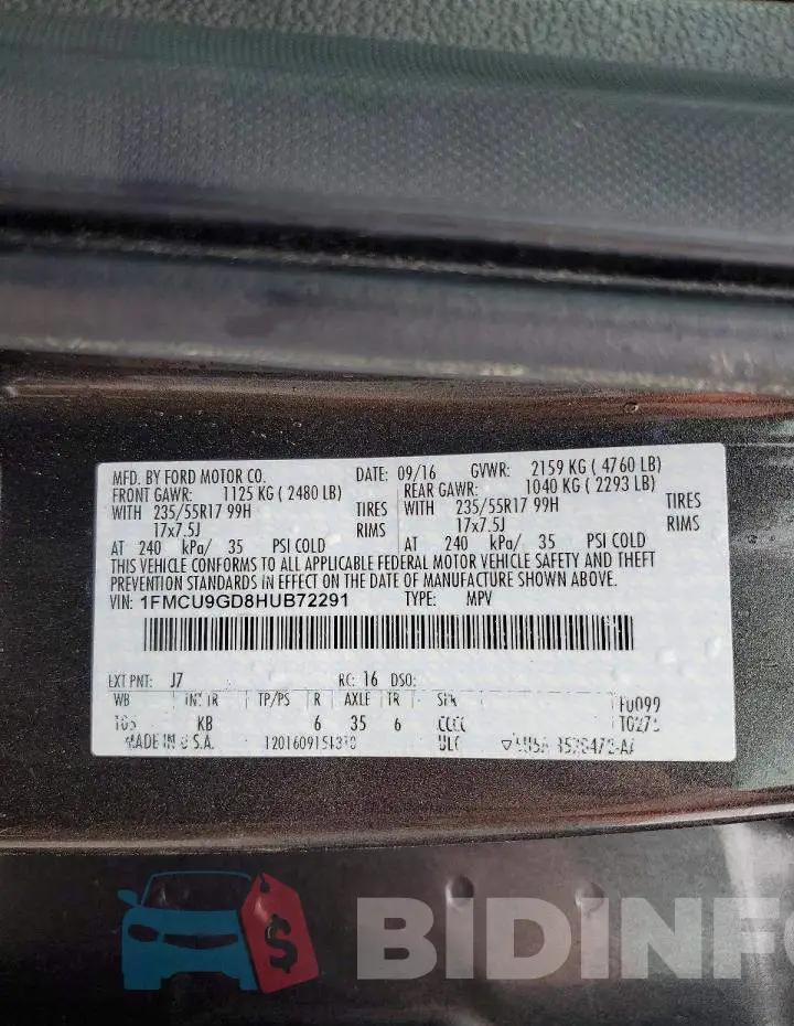 1FMCU9GD8HUB72291 Photo# 13