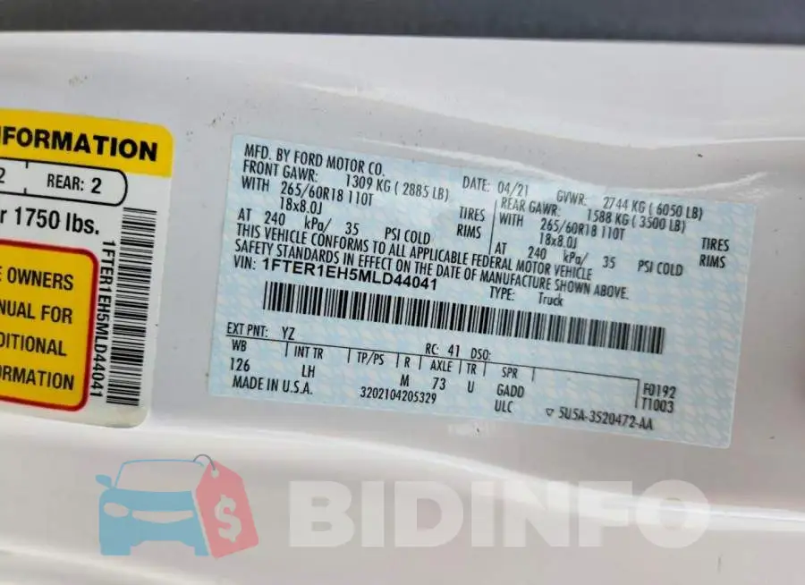 1FTER1EH5MLD44041 Photo# 12