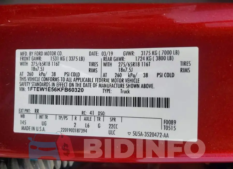 1FTEW1E56KFB60320 Photo# 12
