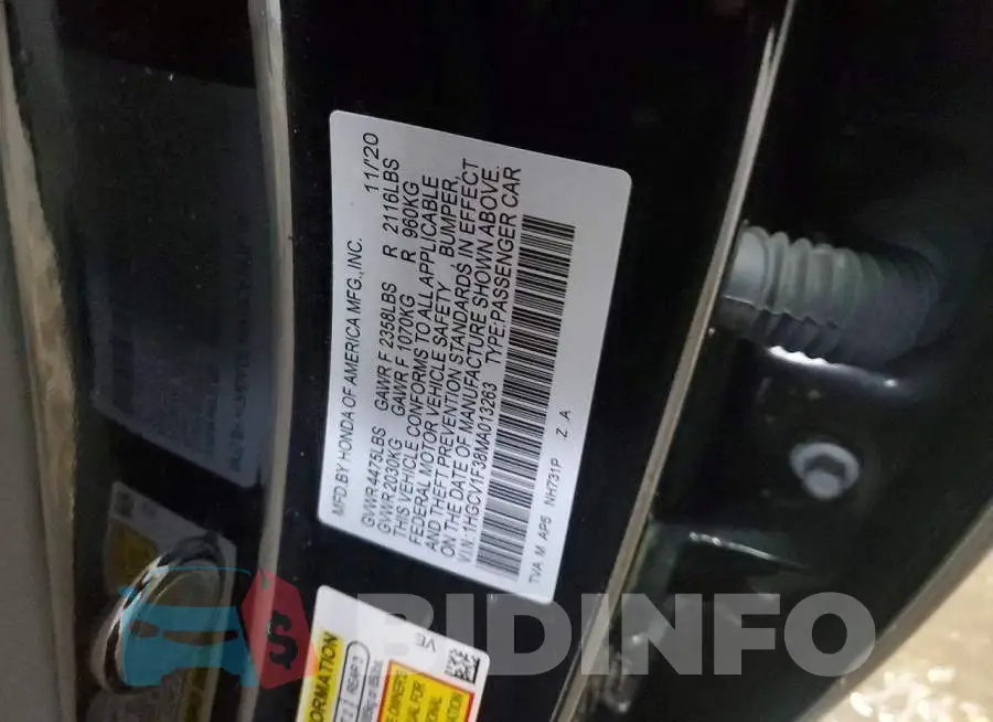 1HGCV1F38MA013263 Photo# 12