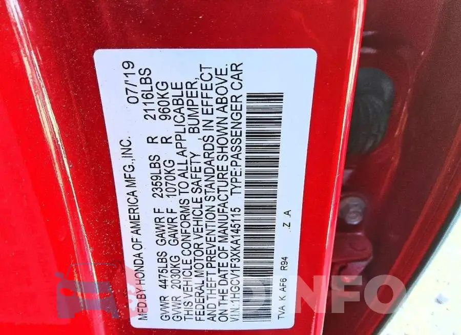 1HGCV1F3XKA145115 Photo# 12