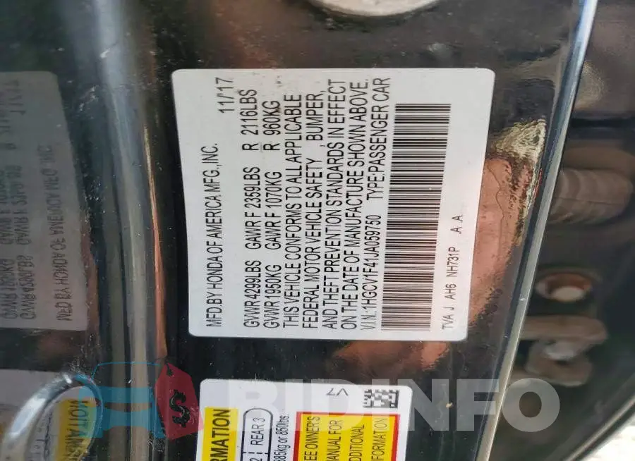1HGCV1F41JA059750 Photo# 12