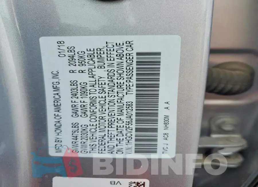 1HGCV2F56JA012583 Photo# 12