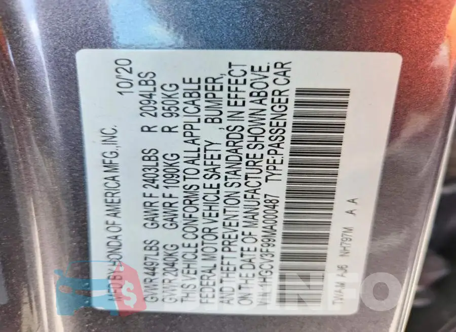 1HGCV3F99MA000487 Photo# 13