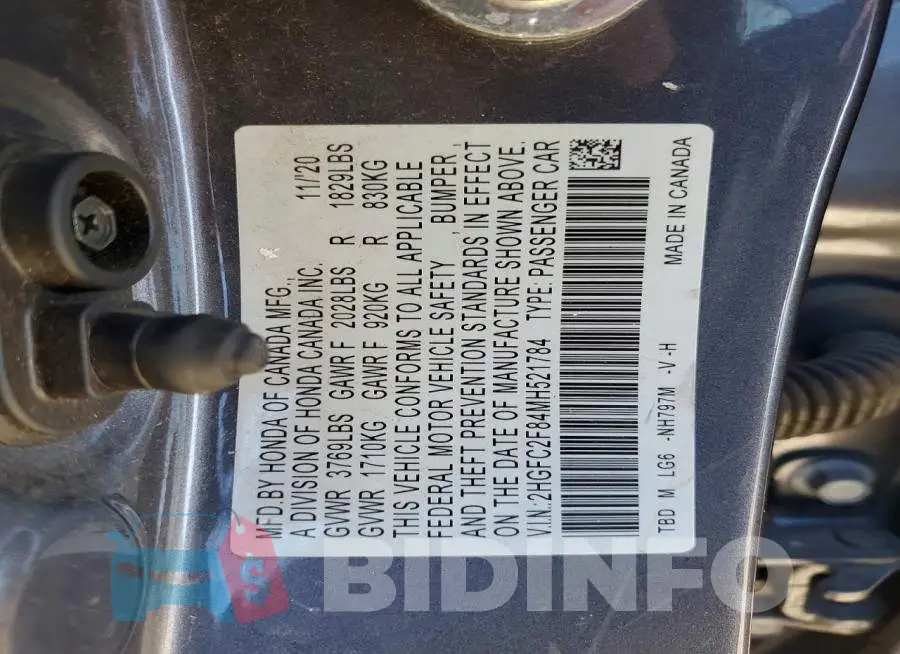 2HGFC2F84MH521784 Photo# 13