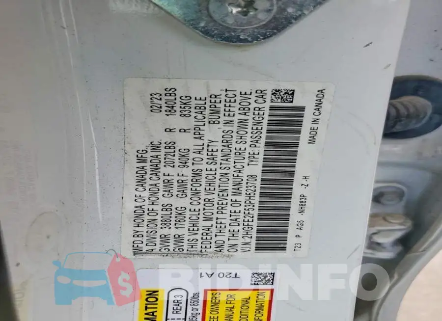 2HGFE2F53PH523708 Photo# 12