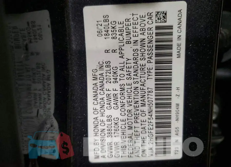 2HGFE2F54NH507787 Photo# 12