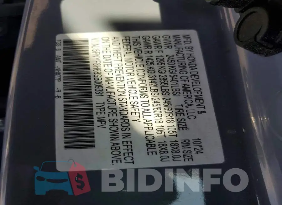 5FNYF8H68SB009381 Photo# 14