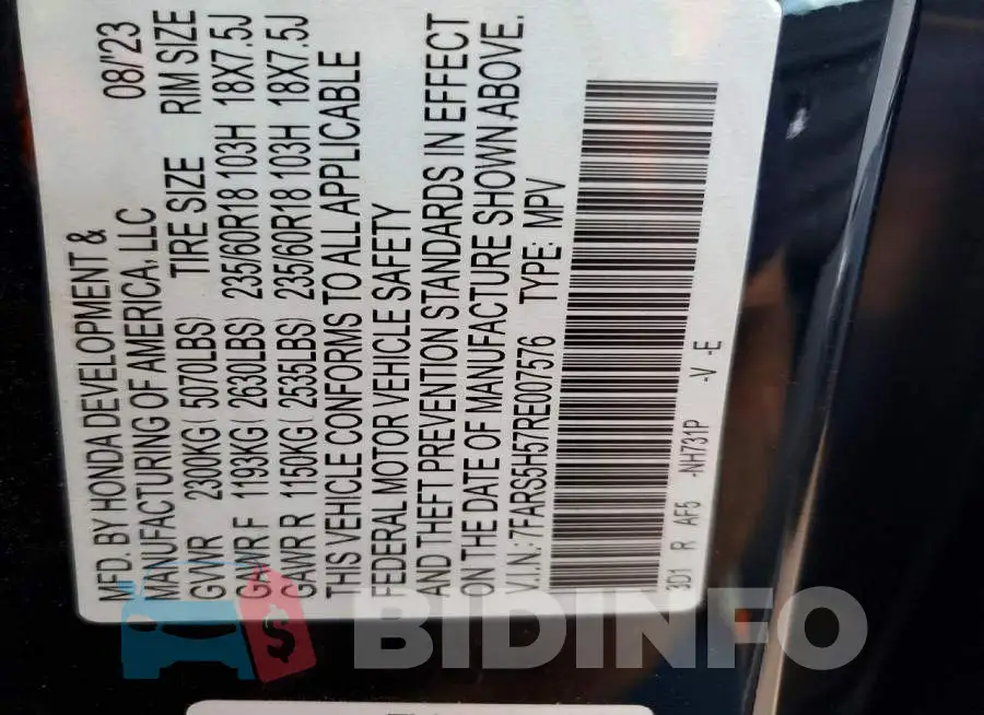 7FARS5H57RE007576 Photo# 14