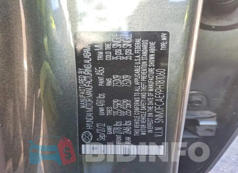 5NMJFCAE9PH181060 Photo# 13