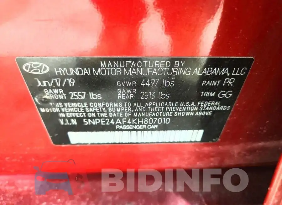 5NPE24AF4KH807010 Photo# 12