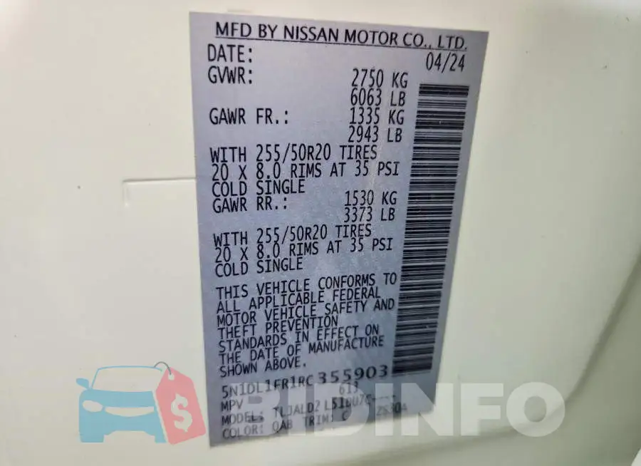 5N1DL1FR1RC355903 Photo# 12