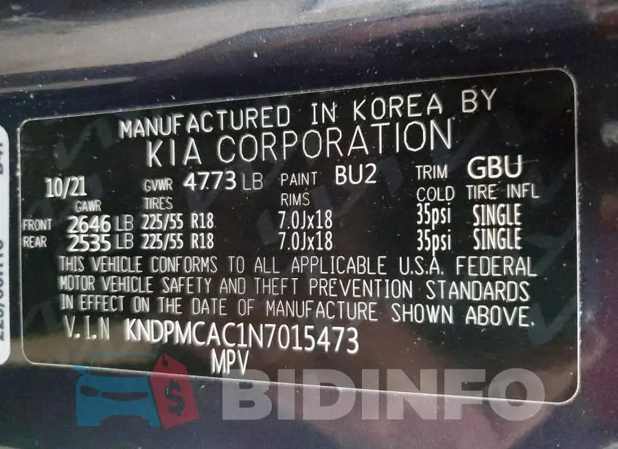 KNDPMCAC1N7015473 Photo# 13
