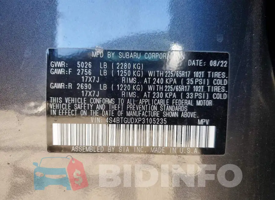 4S4BTGUDXP3105235 Photo# 13