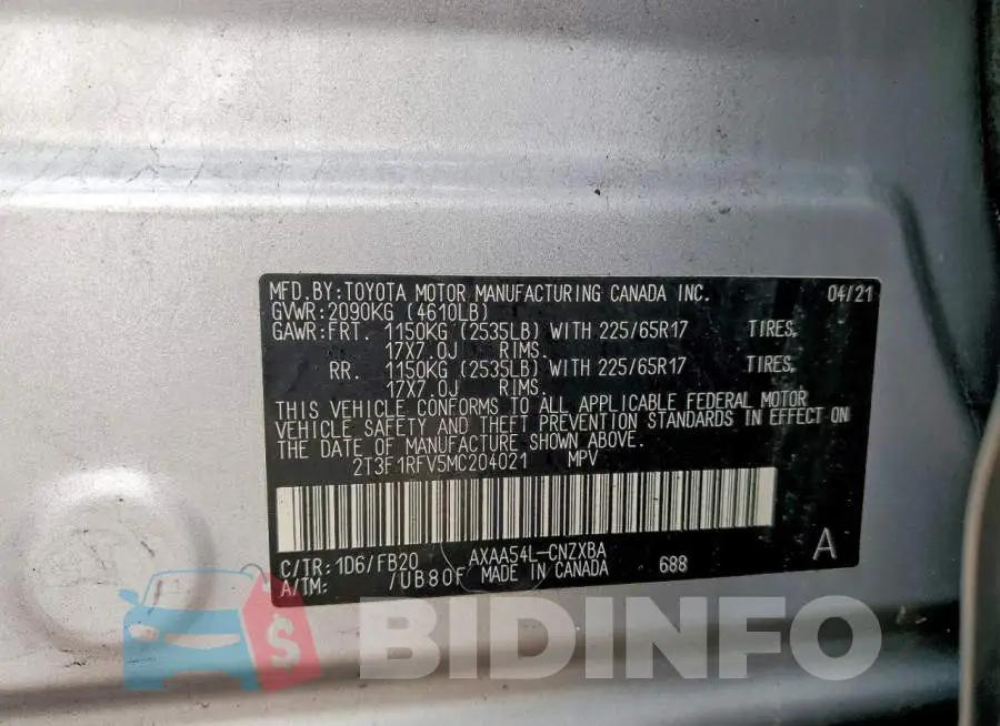 2T3F1RFV5MC204021 Photo# 13