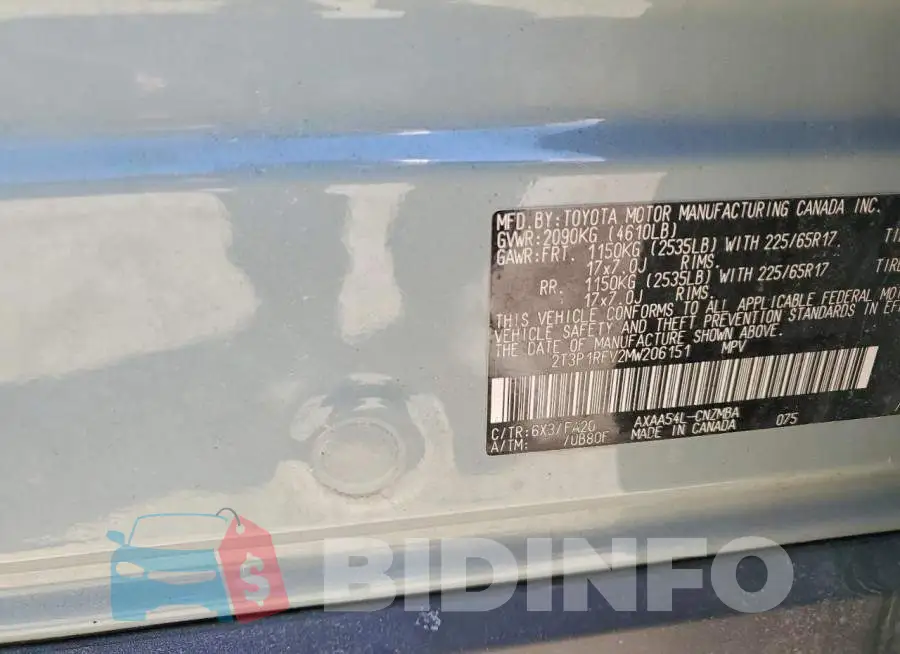 2T3P1RFV2MW206151 Photo# 14