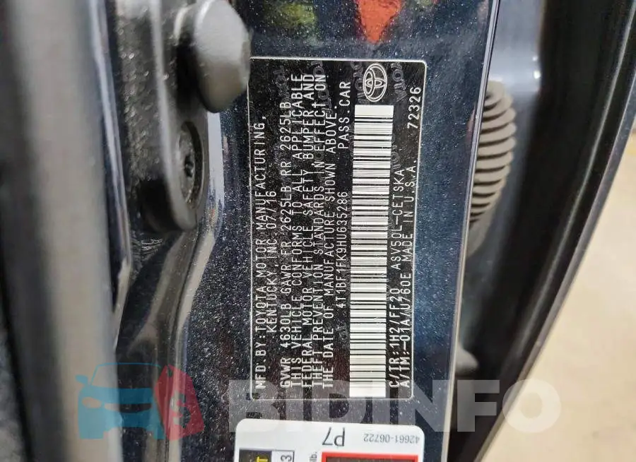 4T1BF1FK9HU635286 Photo# 12