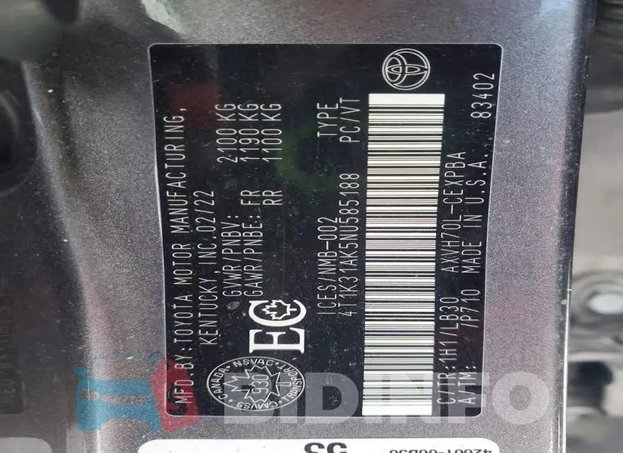 4T1K31AK5NU585188 Photo# 13