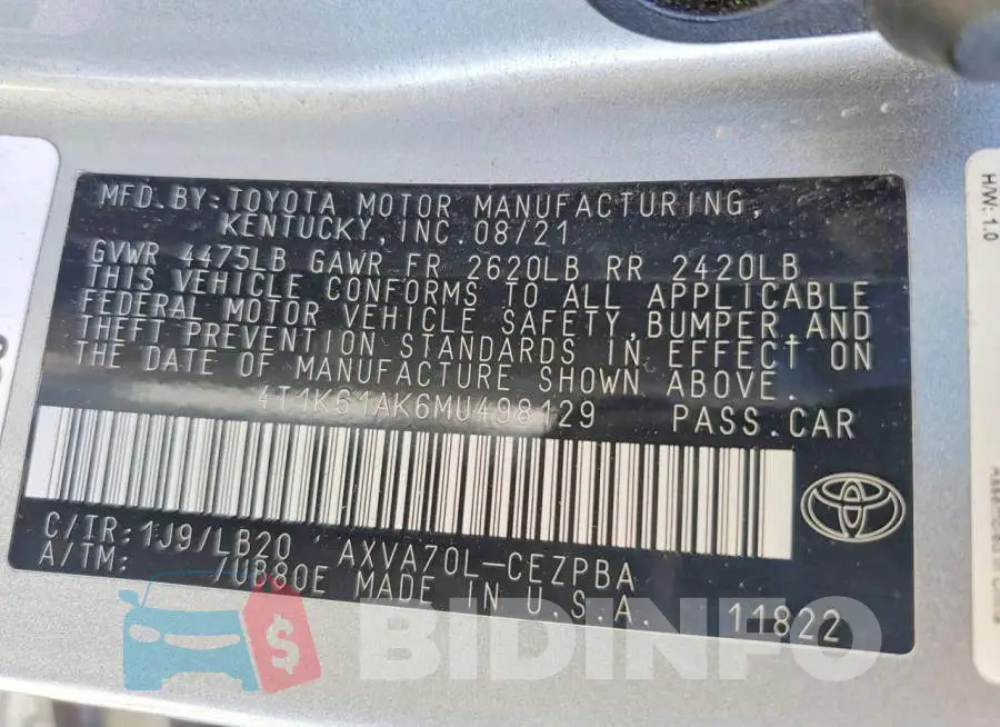 4T1K61AK6MU498129 Photo# 12