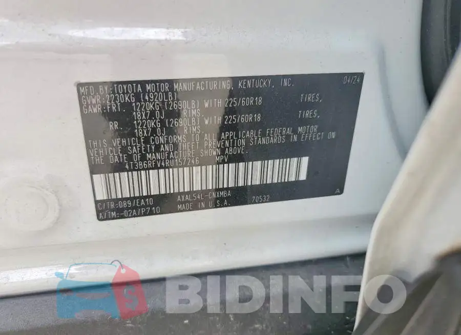 4T3B6RFV4RU157246 Photo# 13