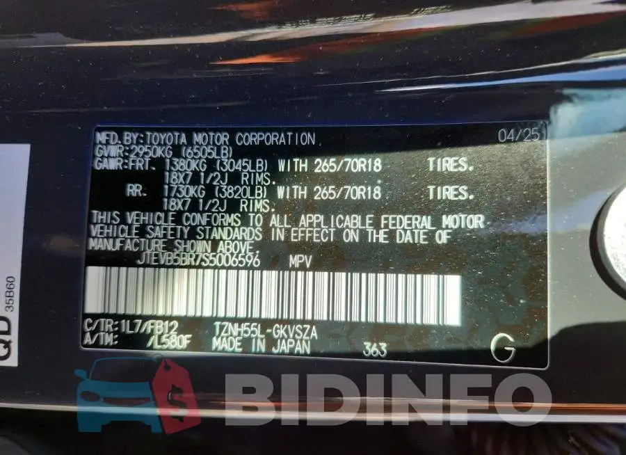 JTEVB5BR7S5006596 Photo# 13