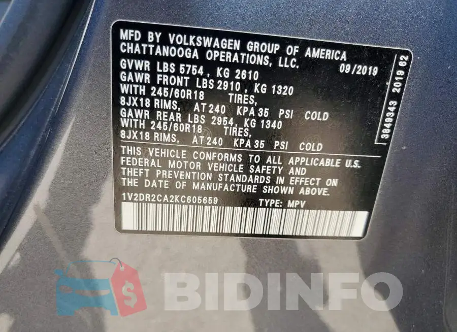 1V2DR2CA2KC605659 Photo# 13