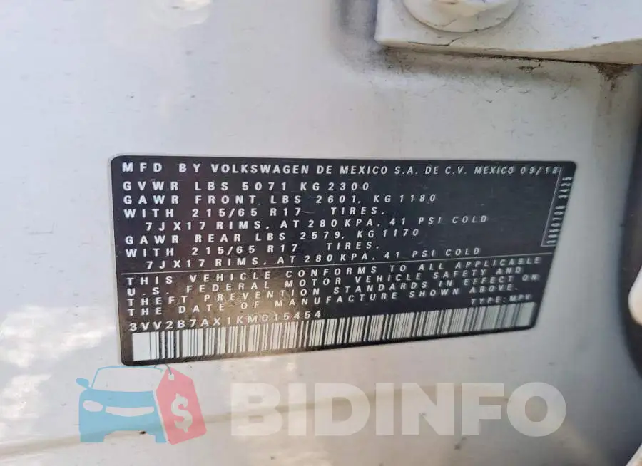 3VV2B7AX1KM015454 Photo# 13