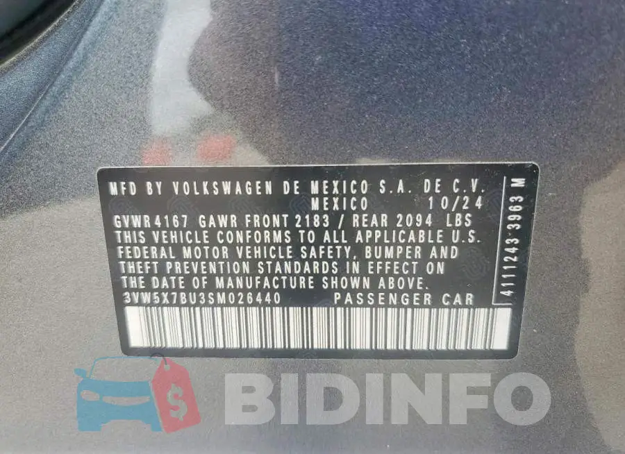 3VW5X7BU3SM026440 Photo# 13