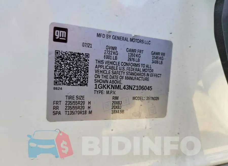 1GKKNML43NZ106045 Photo# 14