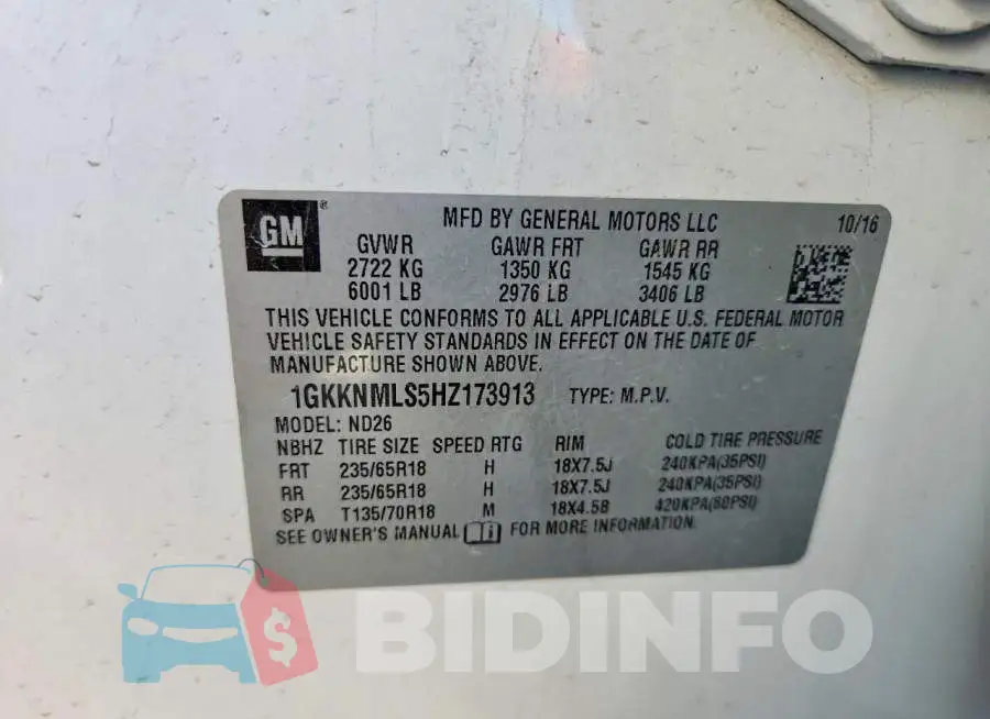 1GKKNMLS5HZ173913 Photo# 12